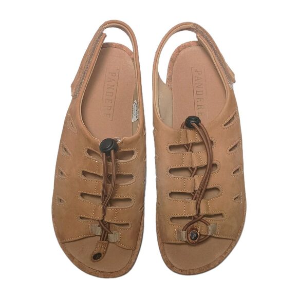 Pandere Traveler Cork Wedge Sandals 8 Tan Nubuck Leather Wide Swollen Feet - Picture 5 of 14
